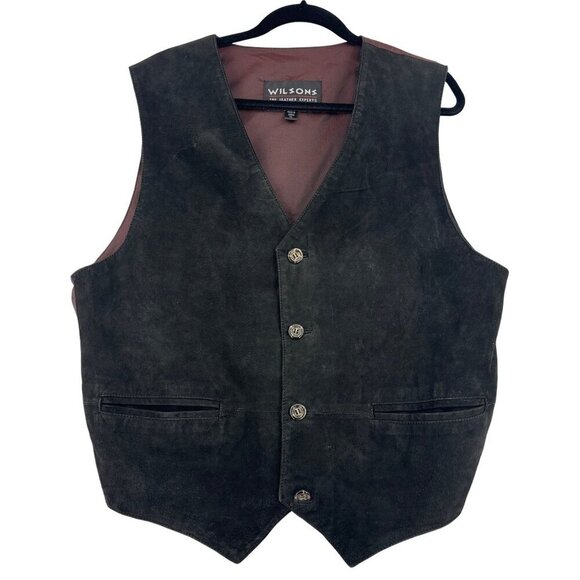 Wilsons Leather Vest Mens XL Black Suede Button Up Adjustable Back Strap Western - Picture 1 of 12